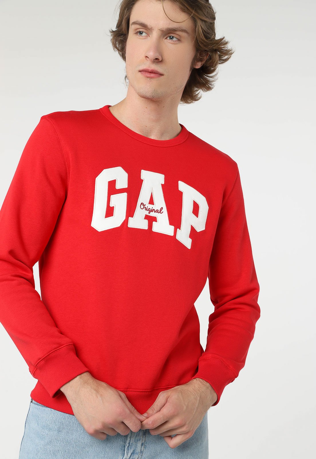 Blusa Moletom Gap Cinza Escuro e Vermelho - R1 Store Moda e Acessórios