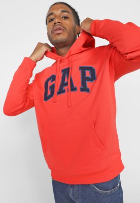 Blusa de Moletom Flanelada Fechada GAP Logo Vermelha Menor preço em Blusa de Moletom Flanelada Fechada GAP Logo Vermelha
