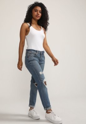 Calça Jeans GAP Reta Destroyed Azul