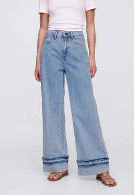 Calça Jeans GAP Wide Leg Recorte Barra Azul