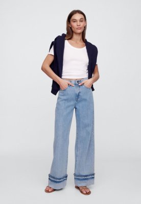 Calça Jeans GAP Wide Leg Recorte Barra Azul