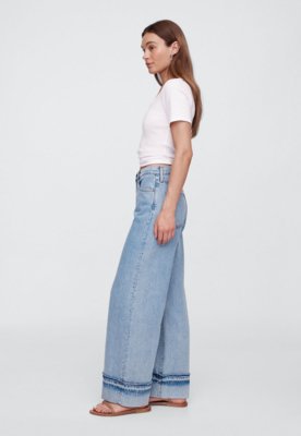 Calça Jeans GAP Wide Leg Recorte Barra Azul