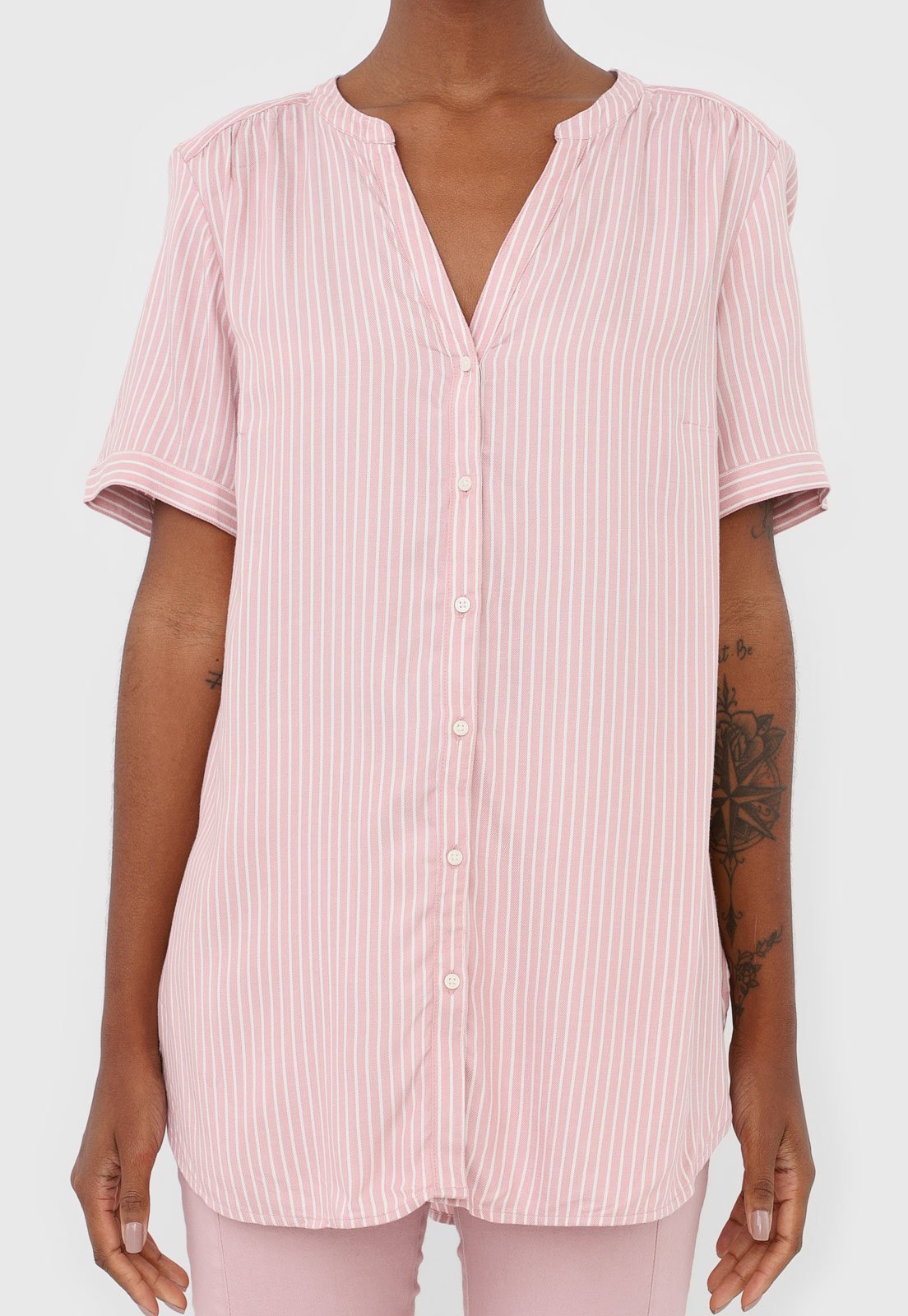Camisa De Seda Mujer Camisa Gap De Satén Mujer Rosa, Cuello