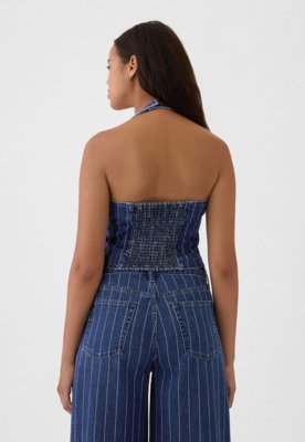 Colete Jeans GAP Slim Risca de Giz Azul-Marinho