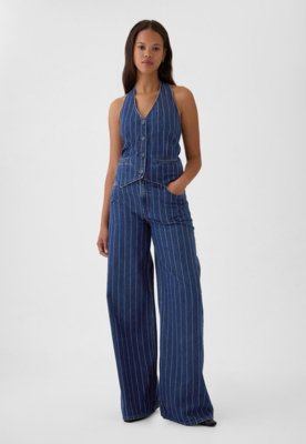 Colete Jeans GAP Slim Risca de Giz Azul-Marinho