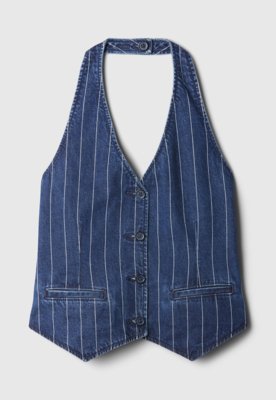 Colete Jeans GAP Slim Risca de Giz Azul-Marinho