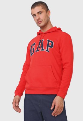 Moletom Flanelado Fechado GAP Logo Bordado Vermelho Menor preço em Moletom Flanelado Fechado GAP Logo Bordado Vermelho