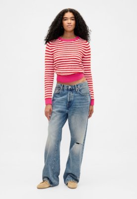 Suéter Feminino GAP Listrado Cropped Rosa