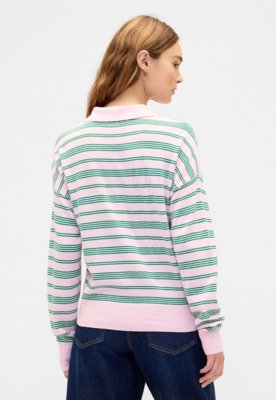 Suéter Feminino GAP Polo Listrada Rosa