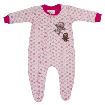 Macacão GORETTE THE CAT Com Pé Astronauta Pink/Branco Menor preço em Macacão GORETTE THE CAT Com Pé Astronauta Pink/Branco