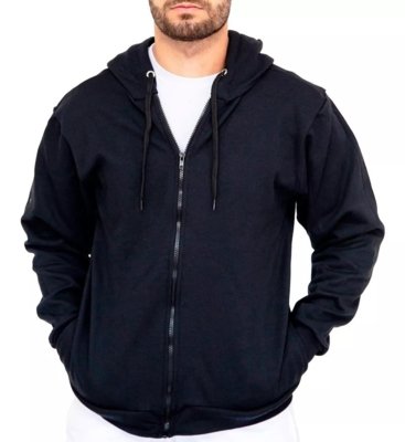 Moletom Moleton Blusa de Frio Casaco Preto Aberto Liso com Capuz e Bolso  Grosso Flanelado - Compre Agora