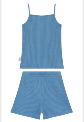 Conjunto em Ribana Canelada Menina com Regata e Short Guloseima Azul
