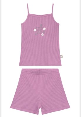 Conjunto em Ribana Canelada Menina com Regata e Short Guloseima Roxo