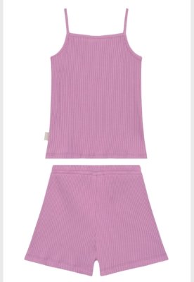 Conjunto em Ribana Canelada Menina com Regata e Short Guloseima Roxo