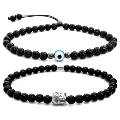 2 Pulseira Gafeno Olho Grego Preta Menor preço em 2 Pulseira Gafeno Olho Grego Preta