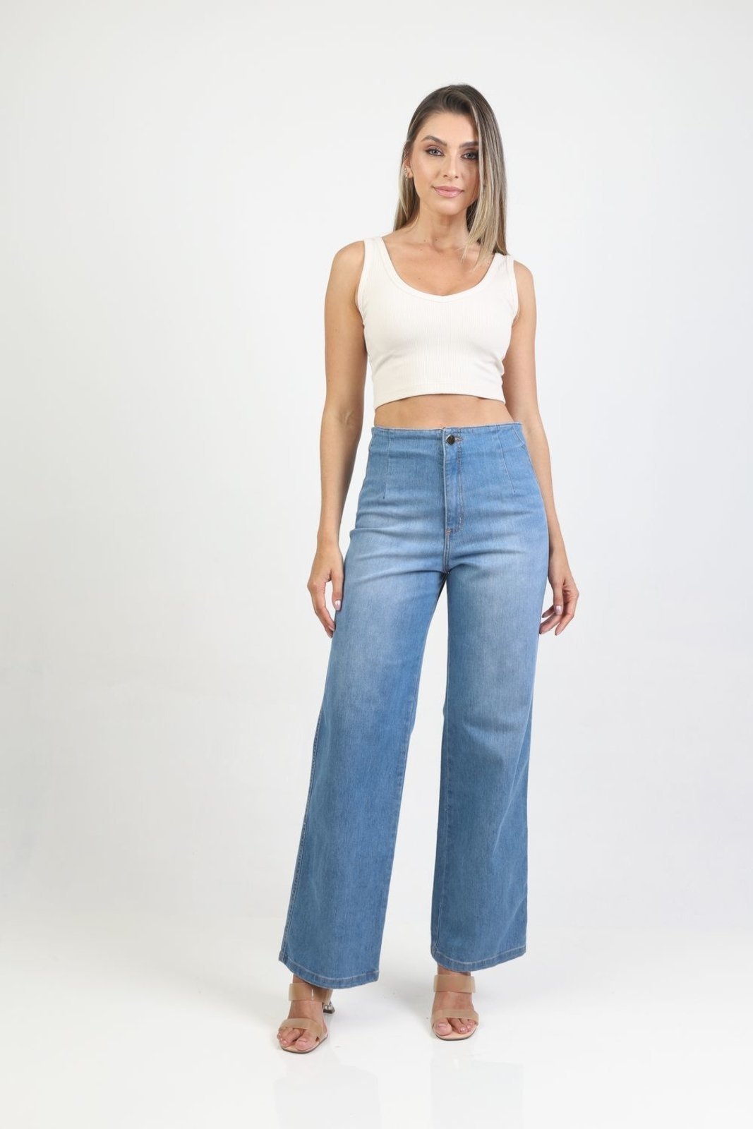 Calça Jeans Wide Leg com Cinto - Gazzy