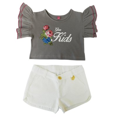 Conjunto Infantil Gira Baby Kids Bata e Shorts Cinza Menor preço em Conjunto Infantil Gira Baby Kids Bata e Shorts Cinza