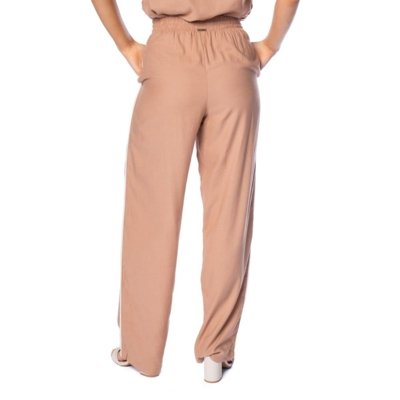 Calça Feminina Giraffe Linho Reta Filete Lateral Marrom Claro