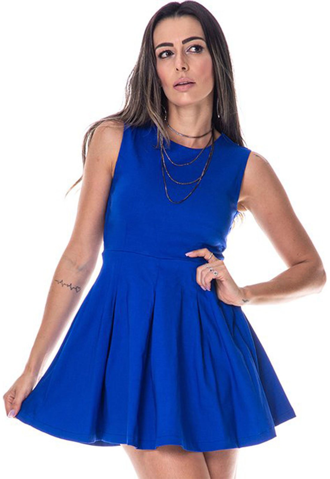 vestido curto rodado azul