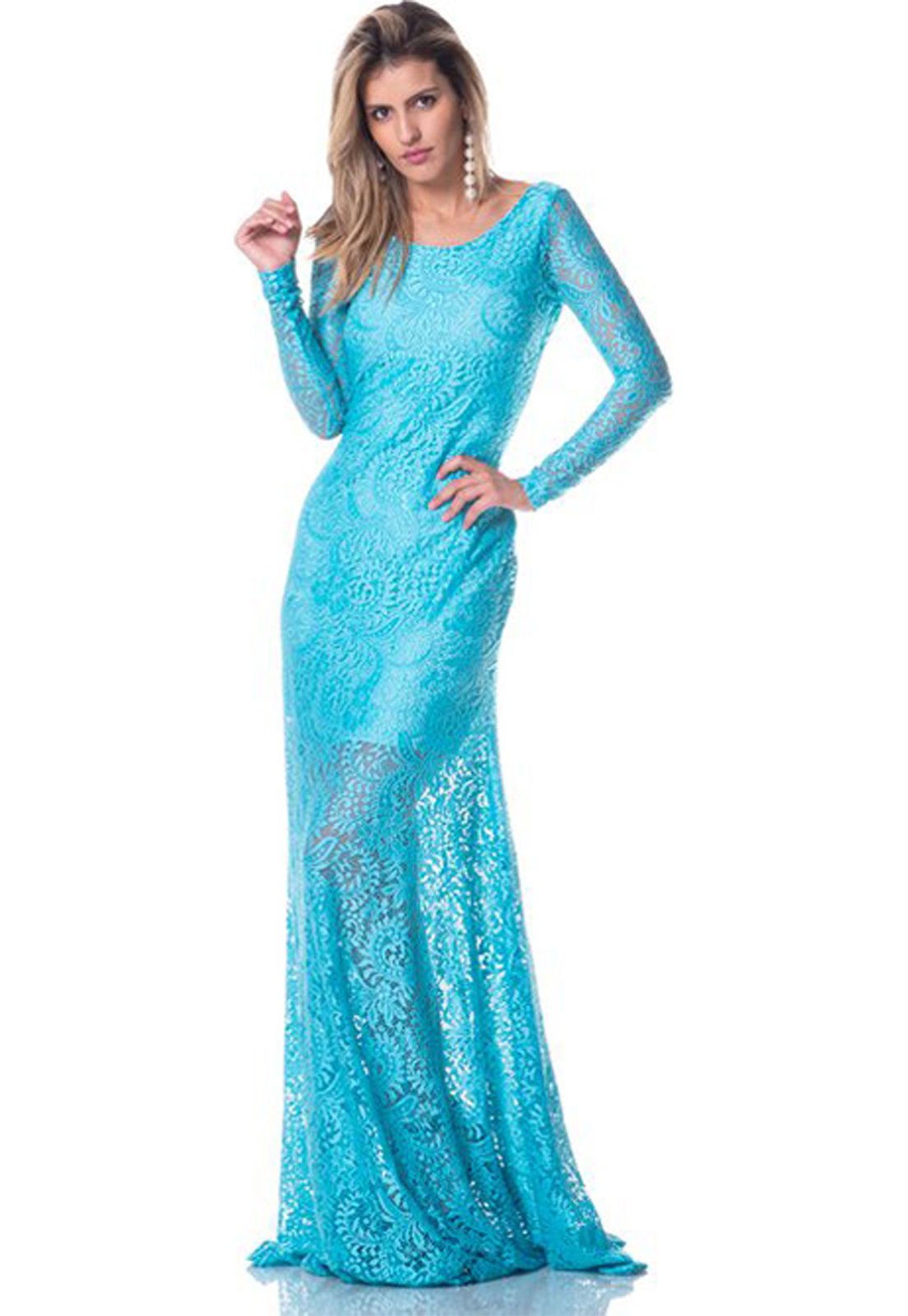 vestido na cor azul turquesa