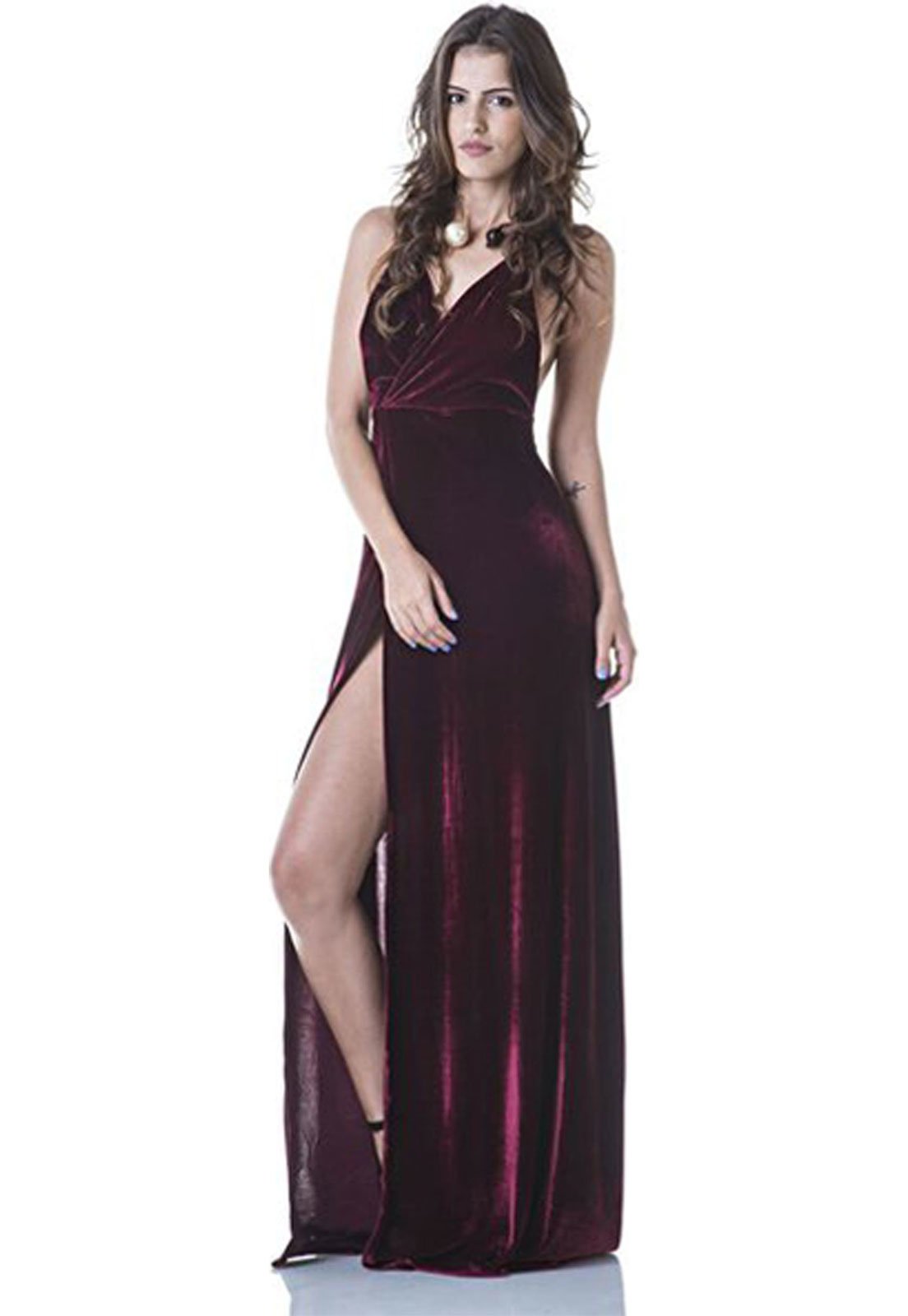 vestido longo vinho