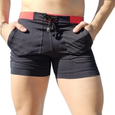 Bermuda & Sunga Boxer Grigo Collection Preta e Vermelha  Preto