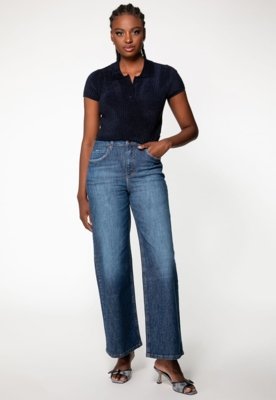 Calça Guess Jeans Wide Leg Azul