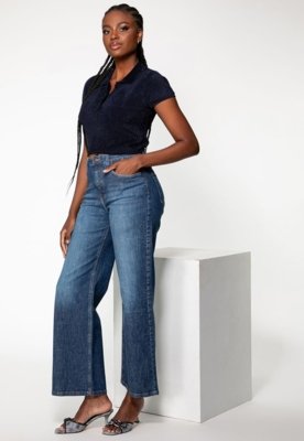 Calça Guess Jeans Wide Leg Azul