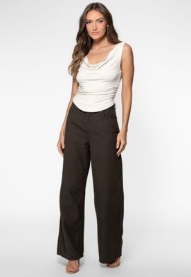 Calça Guess Wide Leg Marrom