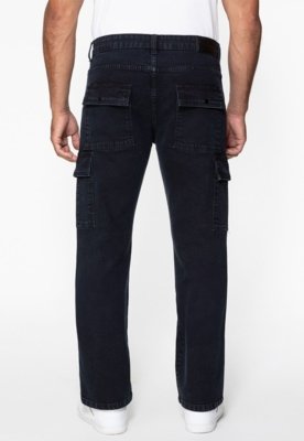 Calça Jeans Cargo Recortes Preto