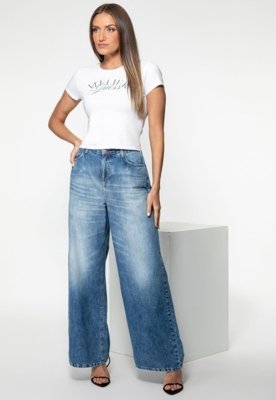 Calça Jeans Guess Wide Leg Azul Claro