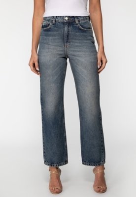 Calça Jeans Straight Leg Estonada Azul