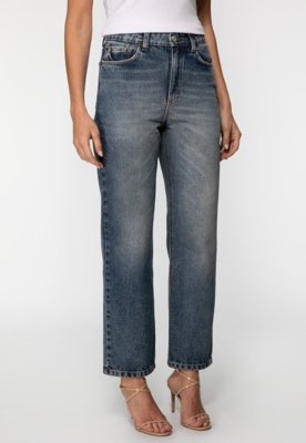 Calça Jeans Straight Leg Estonada Azul