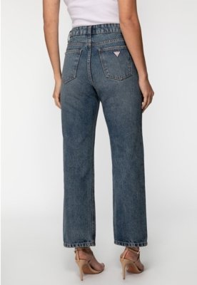 Calça Jeans Straight Leg Estonada Azul