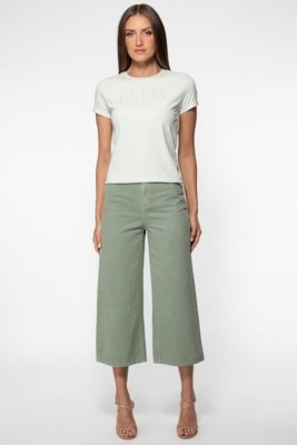 Calça Sarja Guess Wide Leg Cropped Verde Musgo