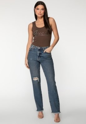 Regata Guess Rib Silk Hot Fix Marrom