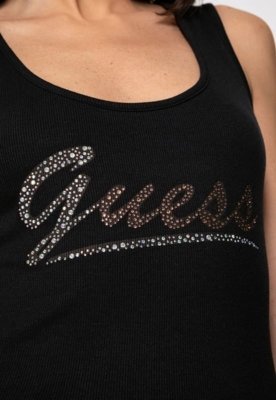Regata Guess Rib Silk Hot Fix Preto