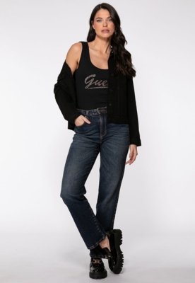 Regata Guess Rib Silk Hot Fix Preto