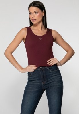 Regata Guess Rib Triang Hot Fix Cropped Bordô