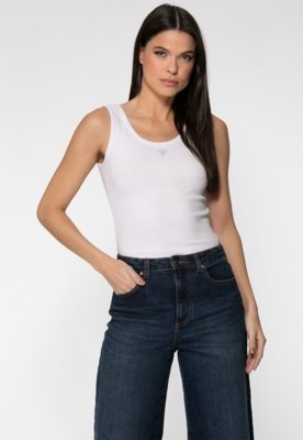 Regata Guess Rib Triang Hot Fix Cropped Branco
