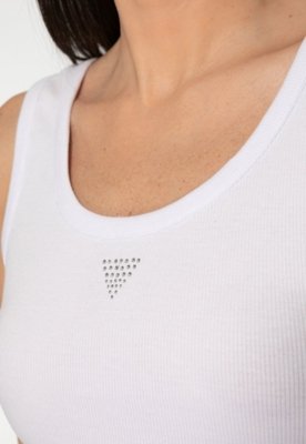 Regata Guess Rib Triang Hot Fix Cropped Branco
