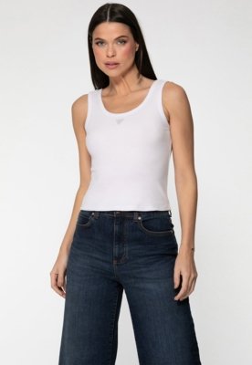 Regata Guess Rib Triang Hot Fix Cropped Branco