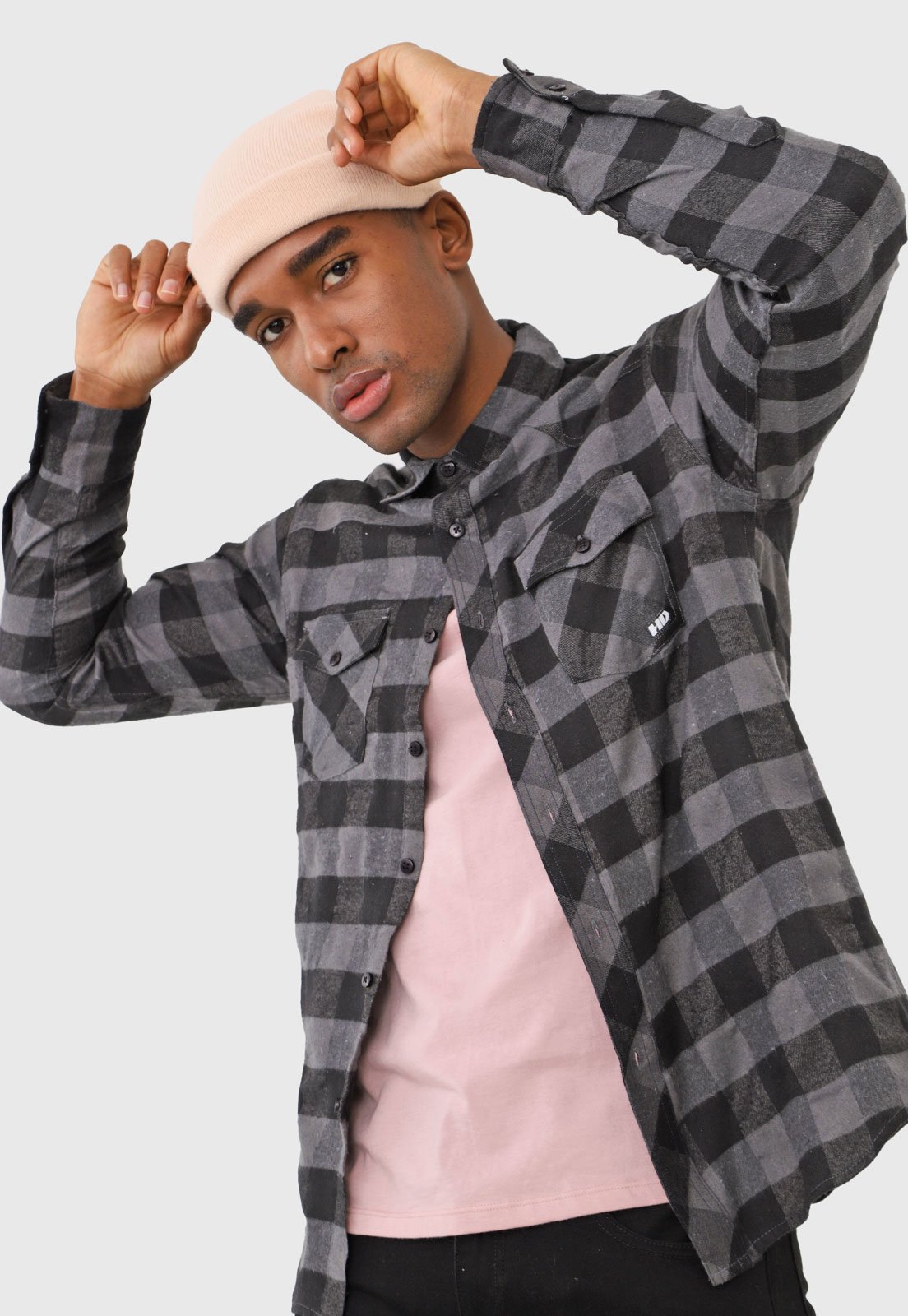 HUGO - Camisa de ajuste descontraído em flanela de algodão orgânico com  padrão de xadrez