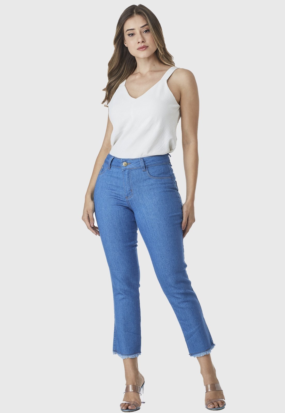 Calça Capri Jeans HNO Jeans Cintura Alta Azul Celeste - Compre