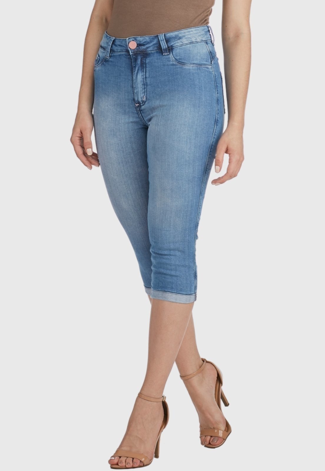 Calça Jeans HNO Jeans Capri Elastano Costura Contraste Azul - Escorrega o  Preço