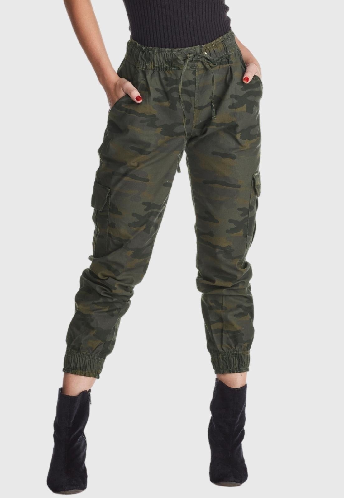 Calca jeans 2024 camuflada feminina