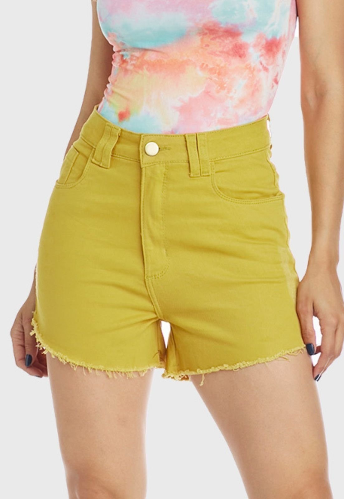 shorts jeans amarelo feminino