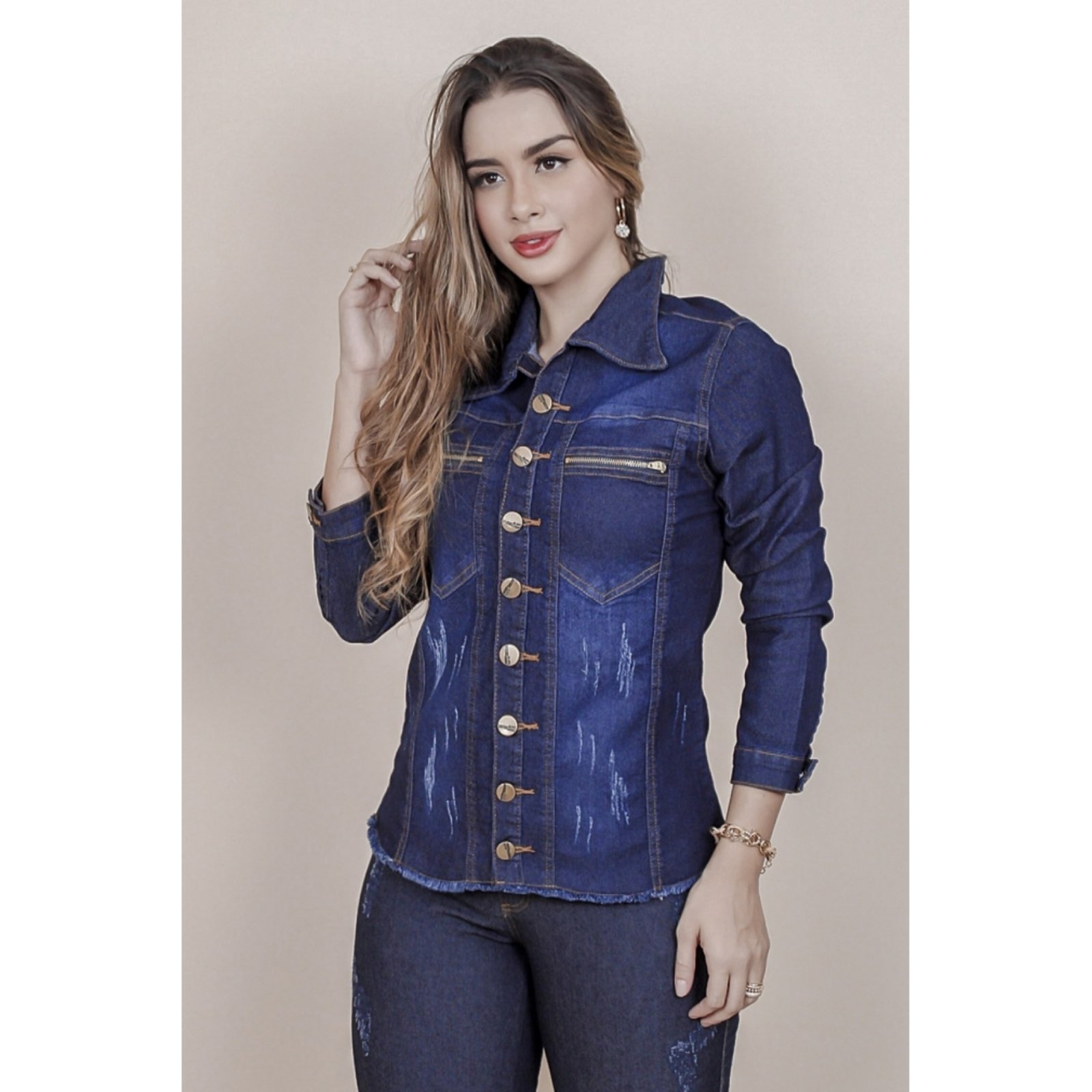 jaqueta jeans com elastano feminina