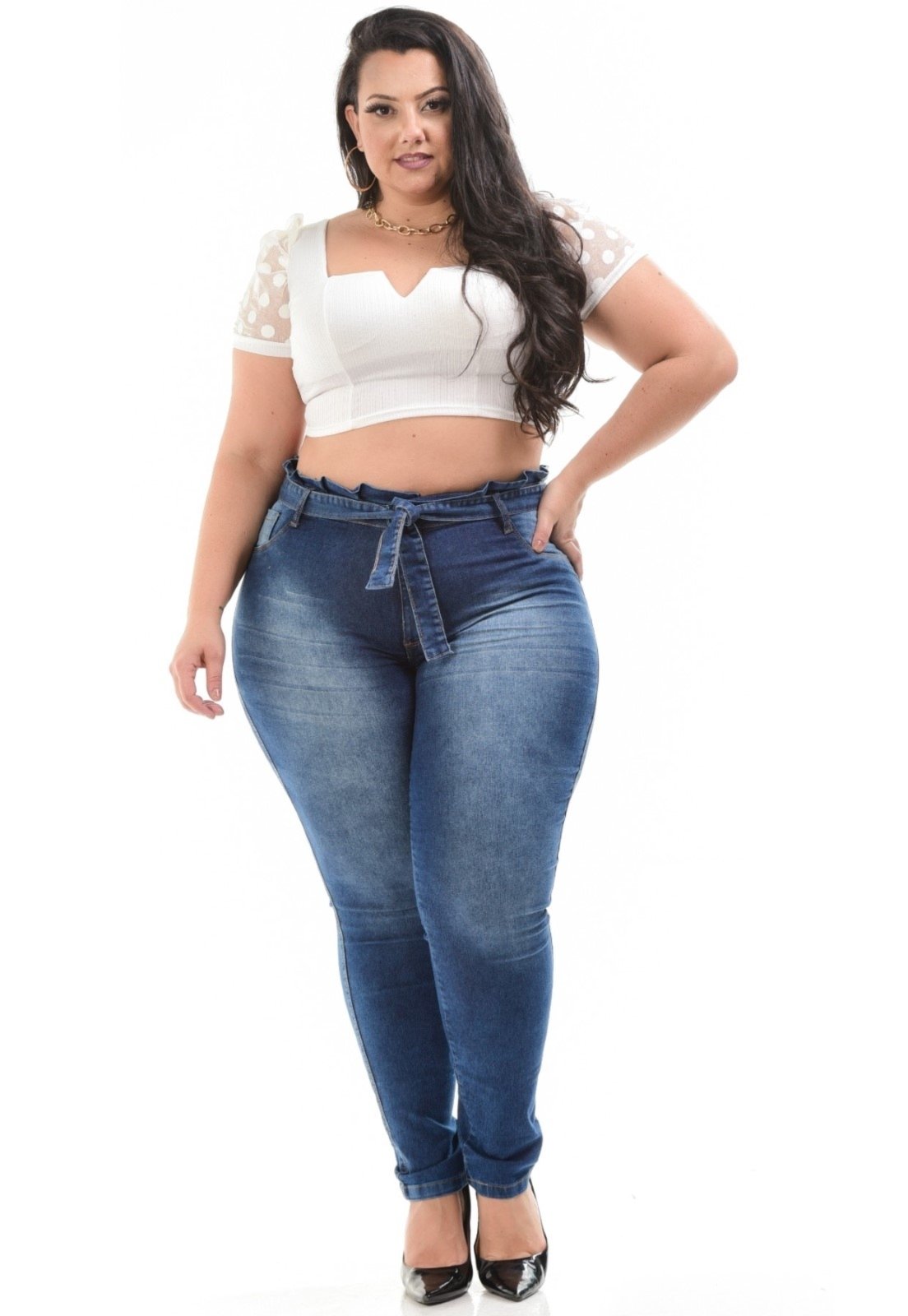 calça jeans clochard plus size