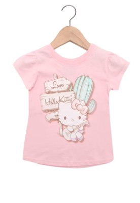 Camiseta de manga curta feminina 100% algodão, rosa doce, estampa Angel  Kitty, blusa solta, roupa